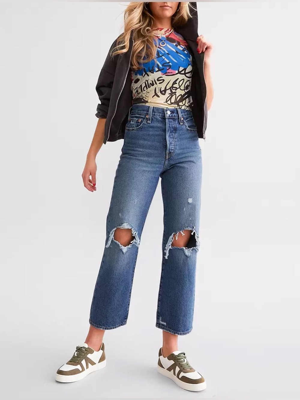 Levi's Ribcage Straight Ankle Jean High Rise Distressed Blue Size 29x27